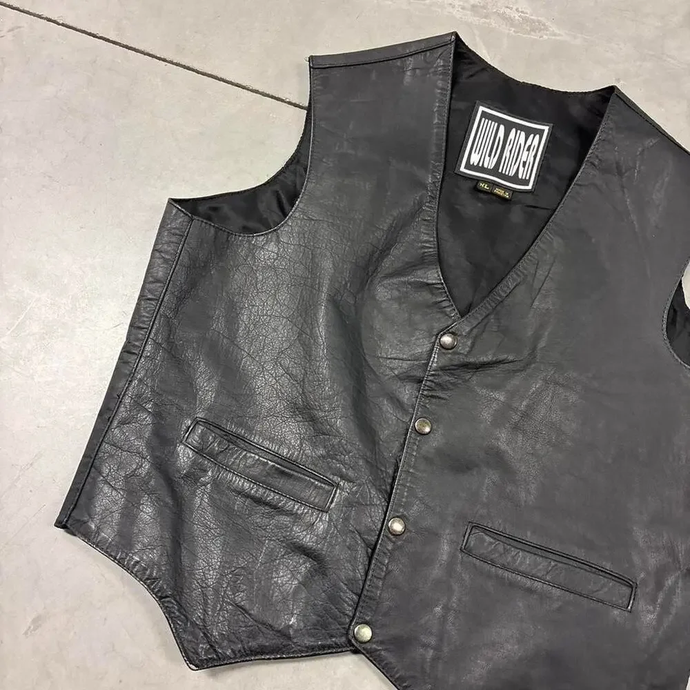 vintage 90s black leather vest
